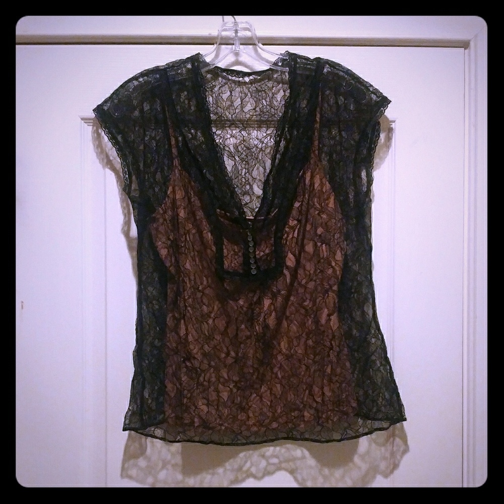 New! Gorgeous BCBGMAXAZRIA Black Lace Top! L